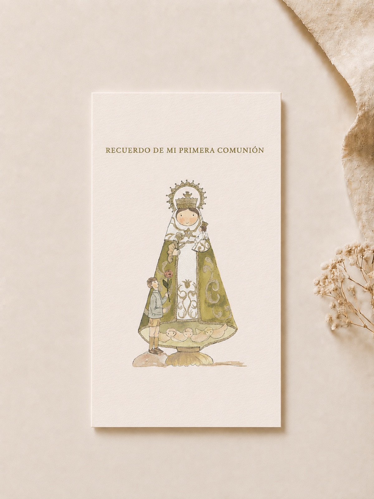 Estampita de Primera Comunión "Santina", hecha a mano en acuarela, vista 2